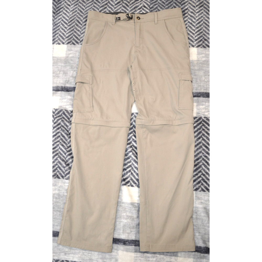 Prana Zion Stretch Convertible Pants Men's 34x32 Beige Zipper Security Cargo
